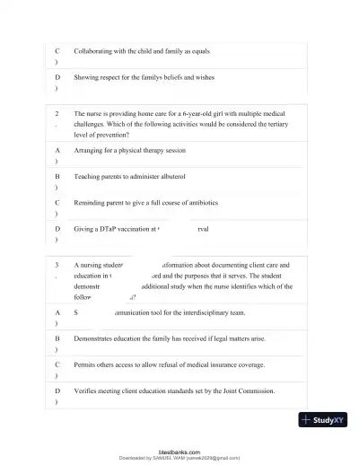 Test Bank for Maternity and Pediatric Nursing, 4th Edition (Chapters 1-51) - Page 13 preview image