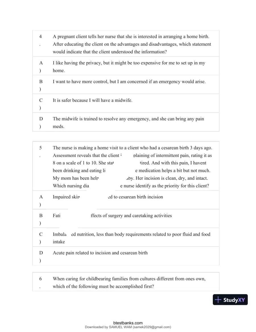 Test Bank for Maternity and Pediatric Nursing, 4th Edition (Chapters 1-51), page 14
