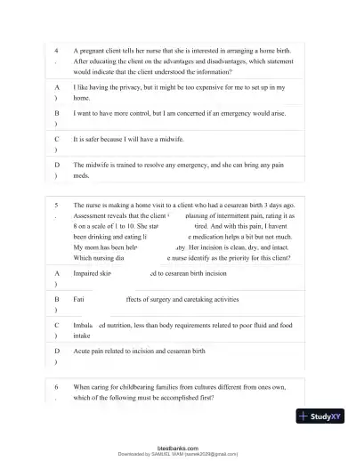 Test Bank for Maternity and Pediatric Nursing, 4th Edition (Chapters 1-51) - Page 14 preview image