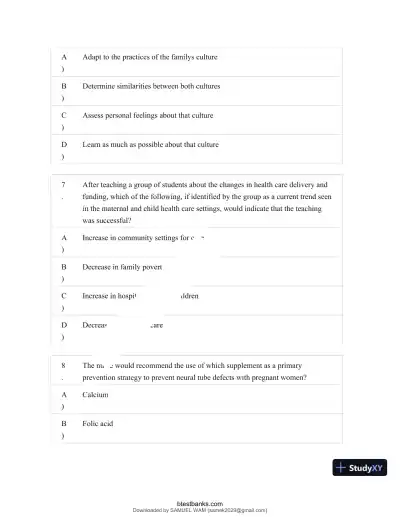 Test Bank for Maternity and Pediatric Nursing, 4th Edition (Chapters 1-51) - Page 15 preview image