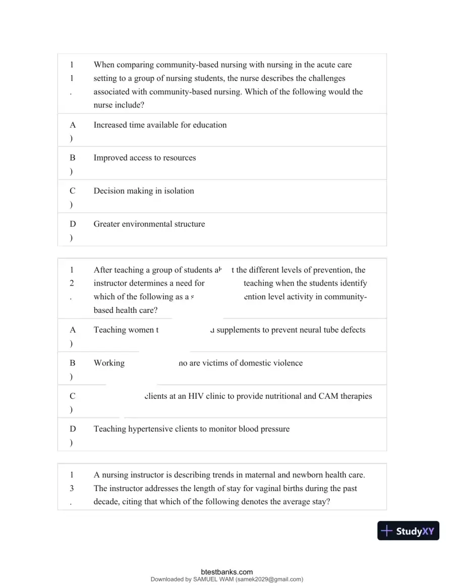Test Bank for Maternity and Pediatric Nursing, 4th Edition (Chapters 1-51), page 17