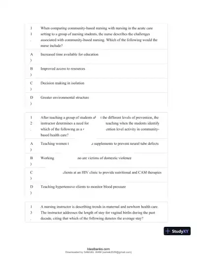 Test Bank for Maternity and Pediatric Nursing, 4th Edition (Chapters 1-51) - Page 17 preview image