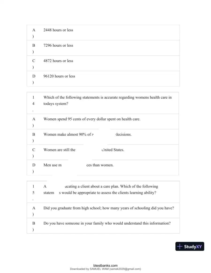 Test Bank for Maternity and Pediatric Nursing, 4th Edition (Chapters 1-51), page 18