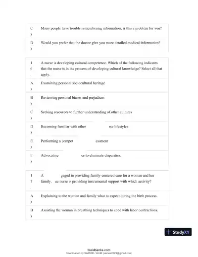 Test Bank for Maternity and Pediatric Nursing, 4th Edition (Chapters 1-51) - Page 19 preview image