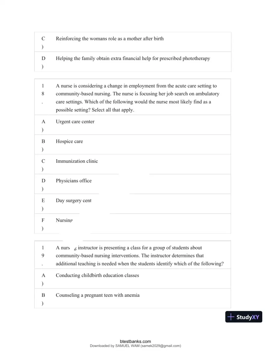 Test Bank for Maternity and Pediatric Nursing, 4th Edition (Chapters 1-51), page 20