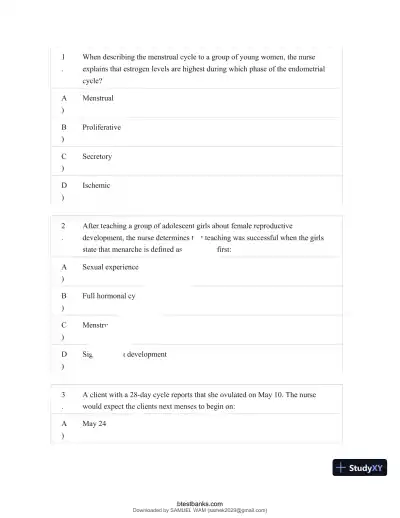 Test Bank for Maternity and Pediatric Nursing, 4th Edition (Chapters 1-51) - Page 25 preview image