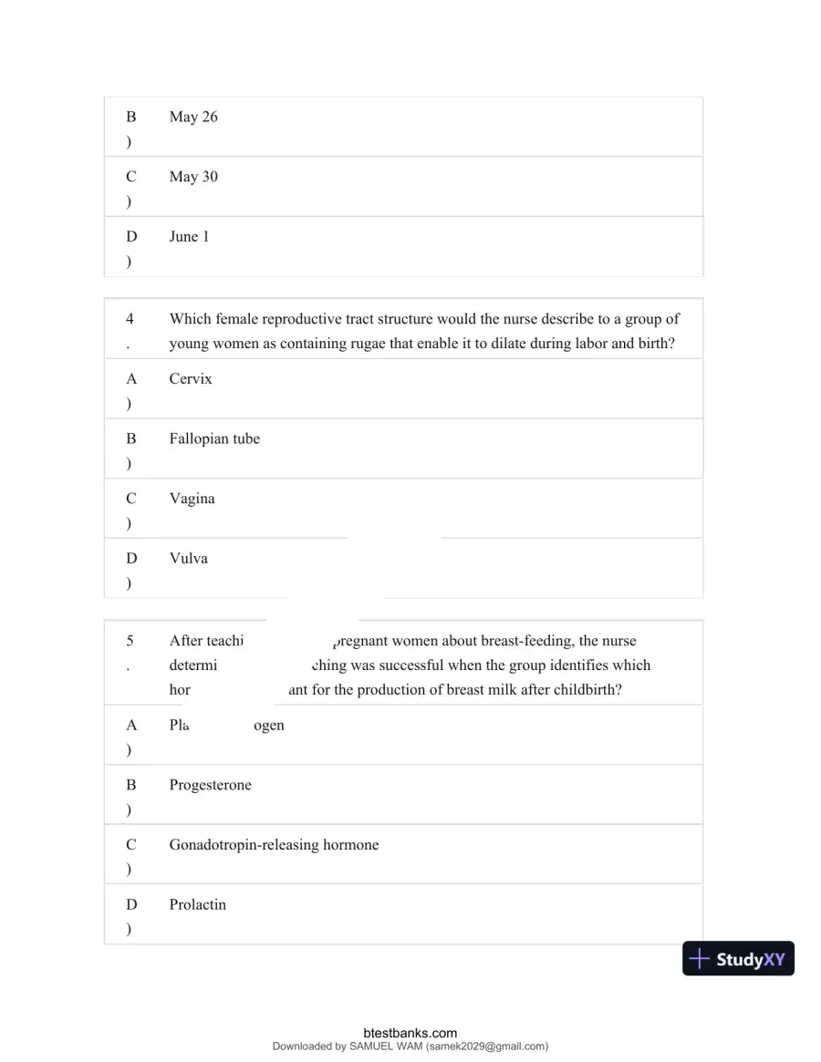 Test Bank for Maternity and Pediatric Nursing, 4th Edition (Chapters 1-51), page 26
