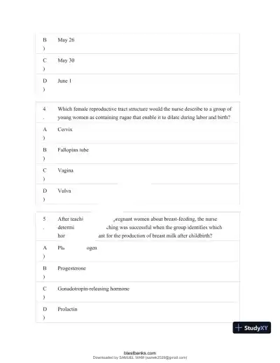 Test Bank for Maternity and Pediatric Nursing, 4th Edition (Chapters 1-51) - Page 26 preview image