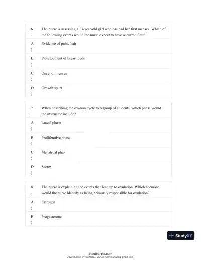Test Bank for Maternity and Pediatric Nursing, 4th Edition (Chapters 1-51) - Page 27 preview image