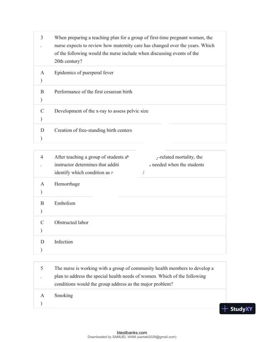 Test Bank for Maternity and Pediatric Nursing, 4th Edition (Chapters 1-51), page 3