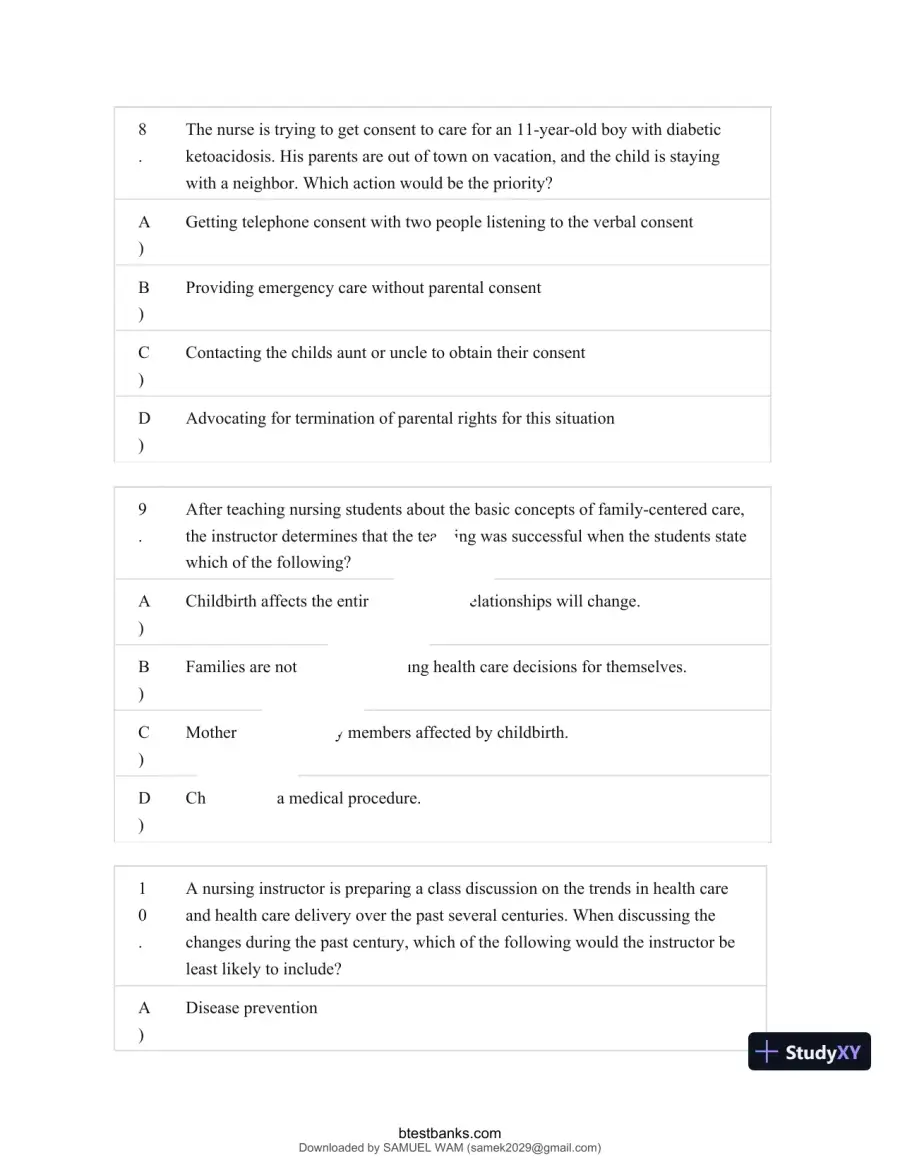 Test Bank for Maternity and Pediatric Nursing, 4th Edition (Chapters 1-51), page 5
