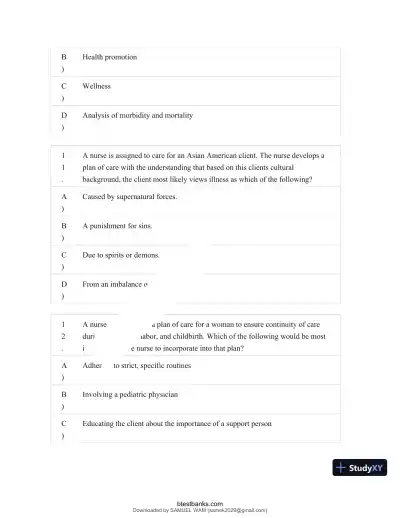 Test Bank for Maternity and Pediatric Nursing, 4th Edition (Chapters 1-51) - Page 6 preview image