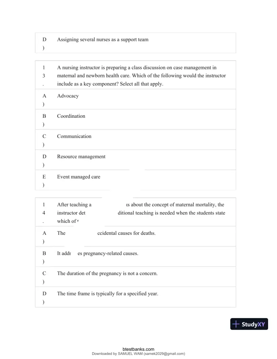 Test Bank for Maternity and Pediatric Nursing, 4th Edition (Chapters 1-51), page 7