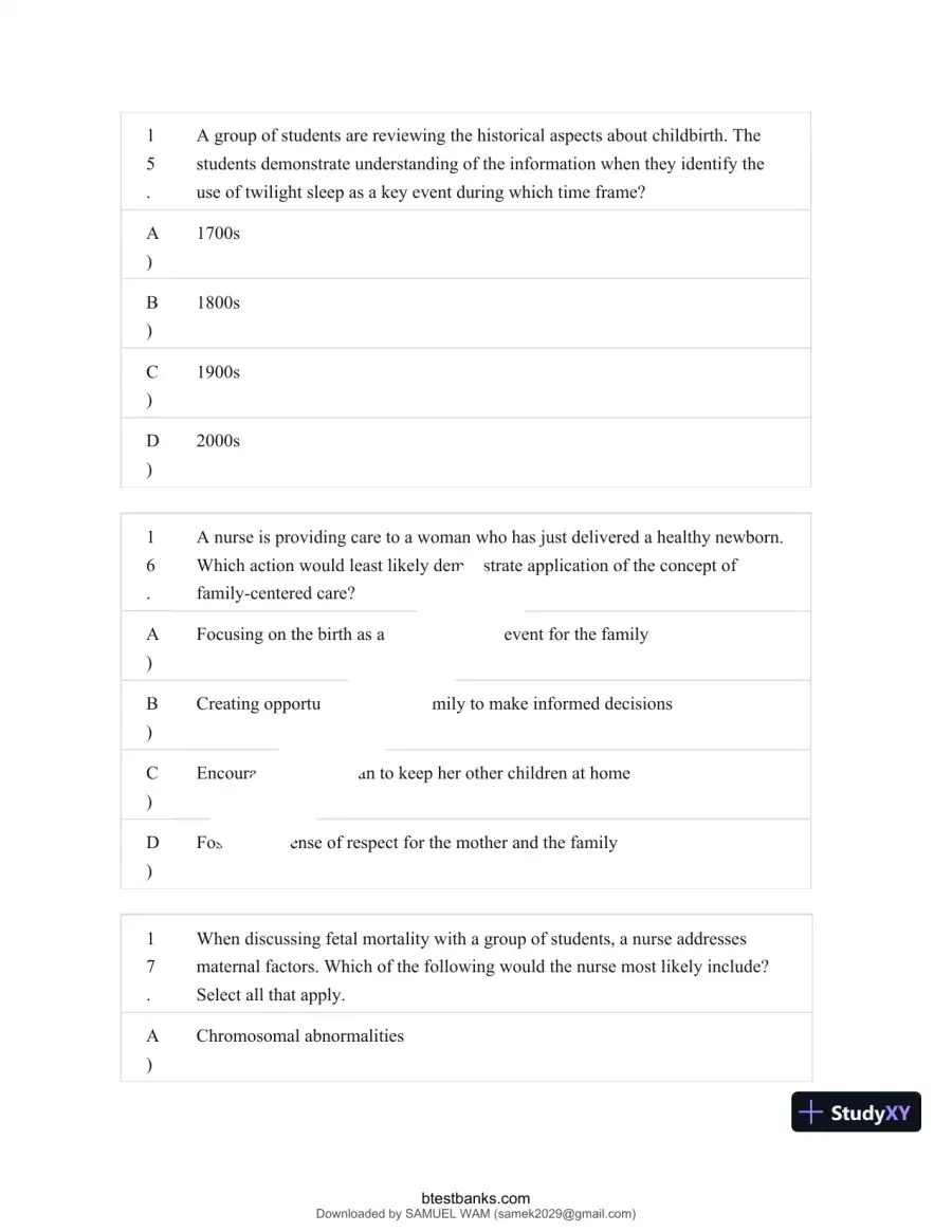 Test Bank for Maternity and Pediatric Nursing, 4th Edition (Chapters 1-51), page 8