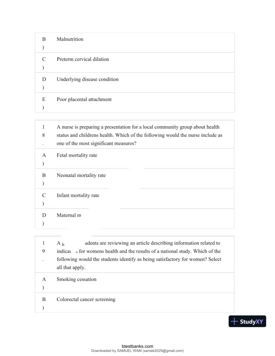 Test Bank for Maternity and Pediatric Nursing, 4th Edition (Chapters 1-51), page 9