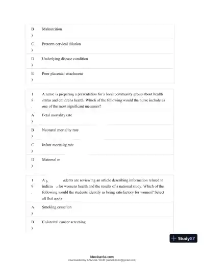Test Bank for Maternity and Pediatric Nursing, 4th Edition (Chapters 1-51) - Page 9 preview image