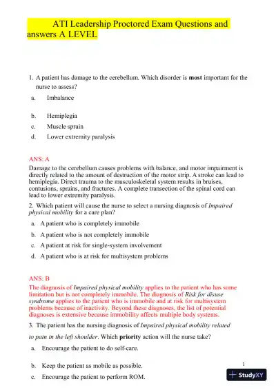 ATI Leadership Proctored Exam With Answers (9 Solved Questions) - Page 1 preview image