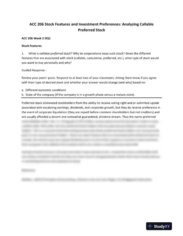 ACC 206 Stock Features and Investment Preferences: Analyzing Callable Preferred Stock - Page 1 preview image