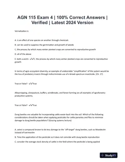 2024 AGN115 Environmental science Practice Exam With Answers (113 Solved Questions) - Page 1 preview image