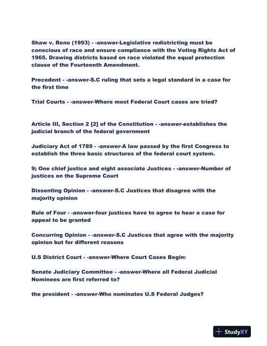 AP GOV Law Judicial Branch With Answers (97 Solved Questions), page 3