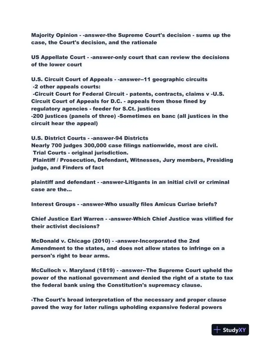 AP GOV Law Judicial Branch With Answers (97 Solved Questions), page 4