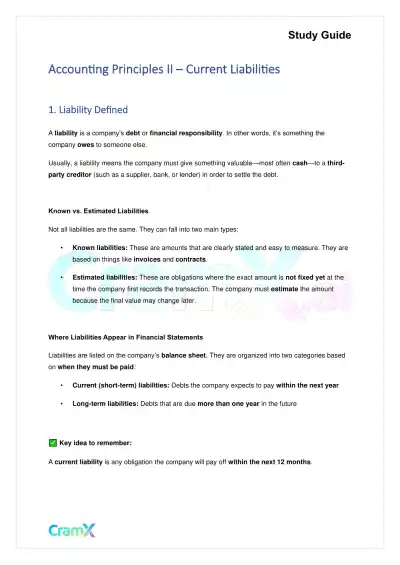 Accounting Principles II – Current Liabilities - Page 1 preview image