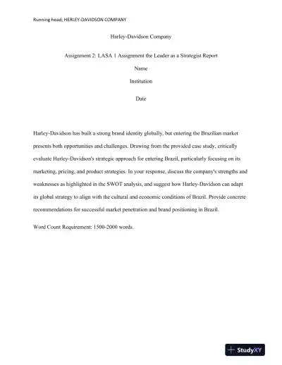 Assignment 2: LASA 1 Assignment the Leader as a Strategist Report - Page 1 preview image