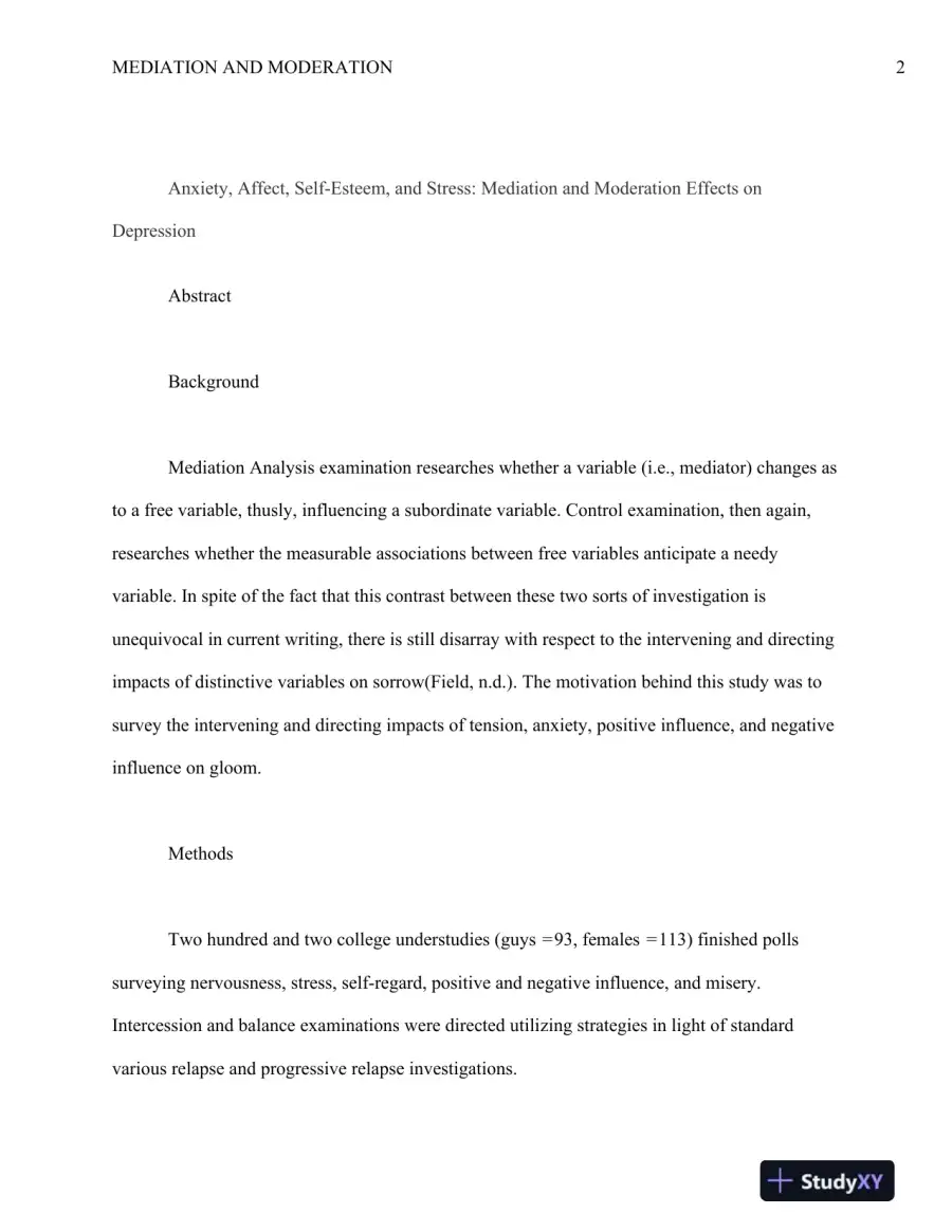 Anxiety, Affect, Self-Esteem, and Stress: Mediation and Moderation Effects on Depression, page 3