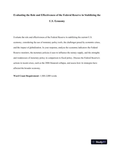 Evaluating the Role and Effectiveness of the Federal Reserve in Stabilizing the U.S. Economy - Page 1 preview image