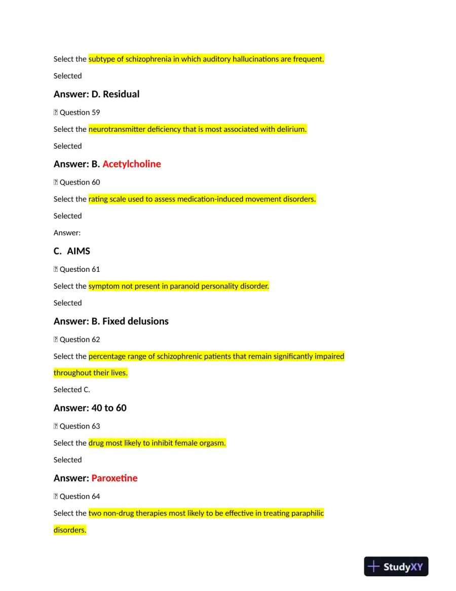NRNP6635 Psychopathology Final Exam With Answers (231 Solved Questions), page 13