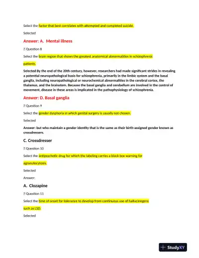 NRNP6635 Psychopathology Final Exam With Answers (231 Solved Questions) - Page 3 preview image