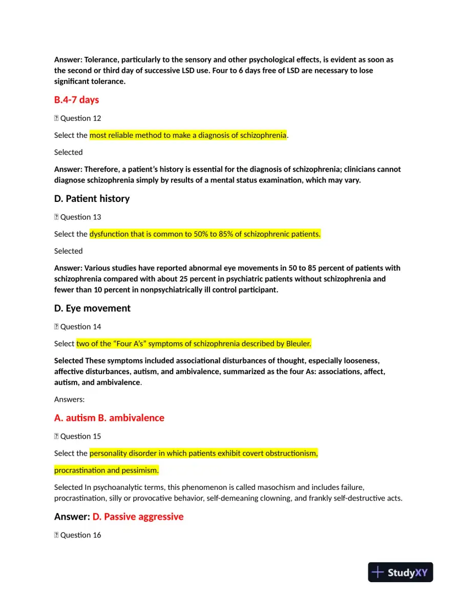 NRNP6635 Psychopathology Final Exam With Answers (231 Solved Questions), page 4