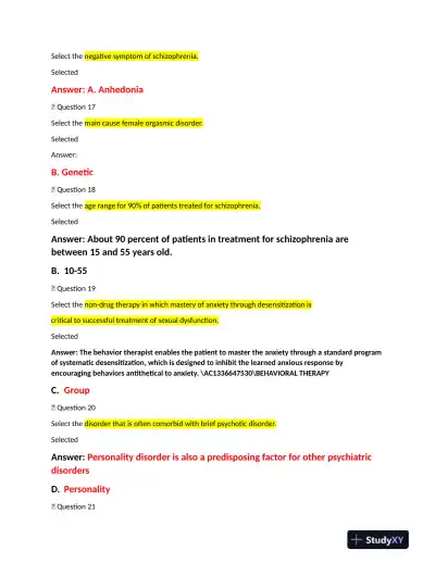 NRNP6635 Psychopathology Final Exam With Answers (231 Solved Questions) - Page 5 preview image