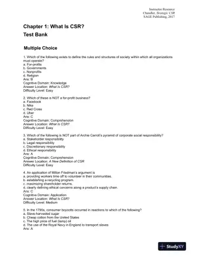Strategic Corporate Social Responsibility: Sustainable Value Creation Fourth Edition Test Bank - Page 1 preview image