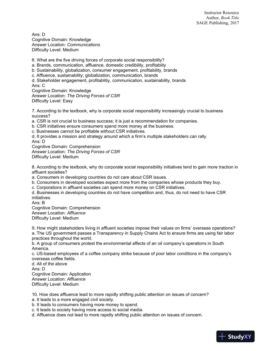 Strategic Corporate Social Responsibility: Sustainable Value Creation Fourth Edition Test Bank, page 11