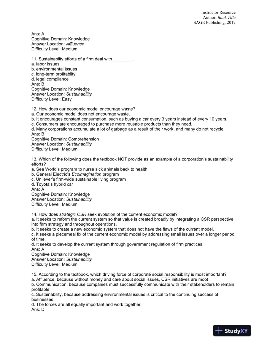 Strategic Corporate Social Responsibility: Sustainable Value Creation Fourth Edition Test Bank, page 12