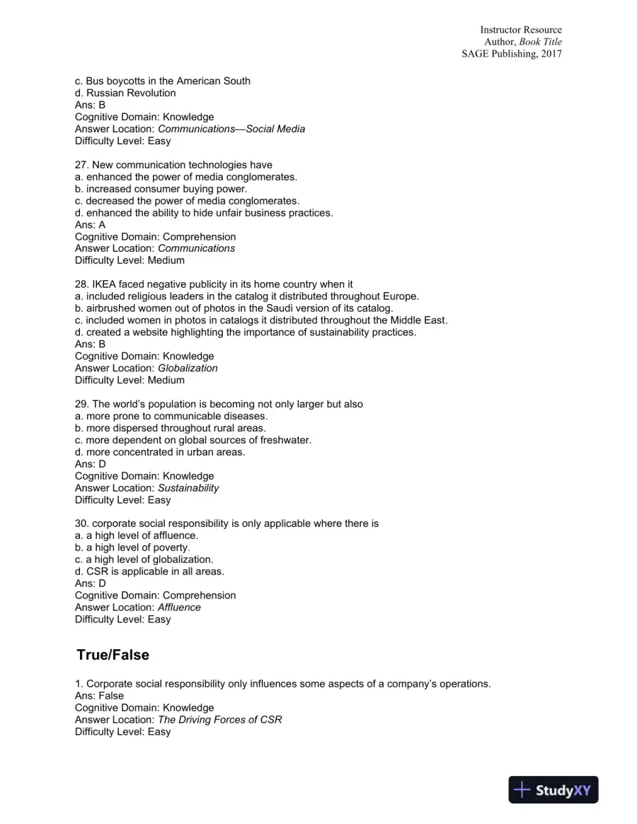 Strategic Corporate Social Responsibility: Sustainable Value Creation Fourth Edition Test Bank, page 15