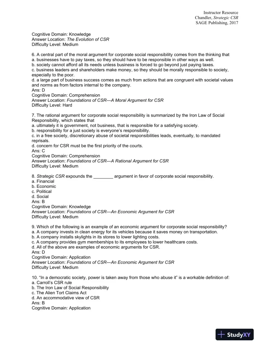 Strategic Corporate Social Responsibility: Sustainable Value Creation Fourth Edition Test Bank, page 3