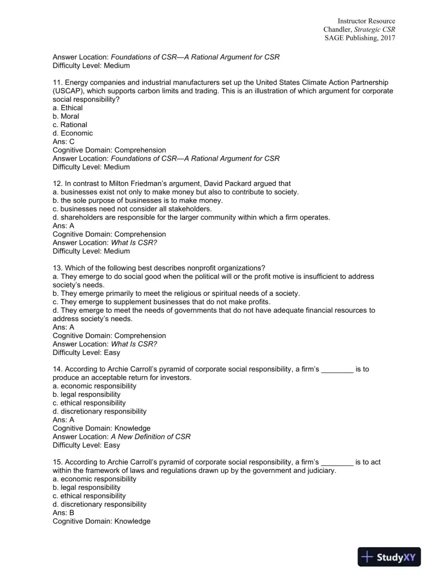 Strategic Corporate Social Responsibility: Sustainable Value Creation Fourth Edition Test Bank, page 4