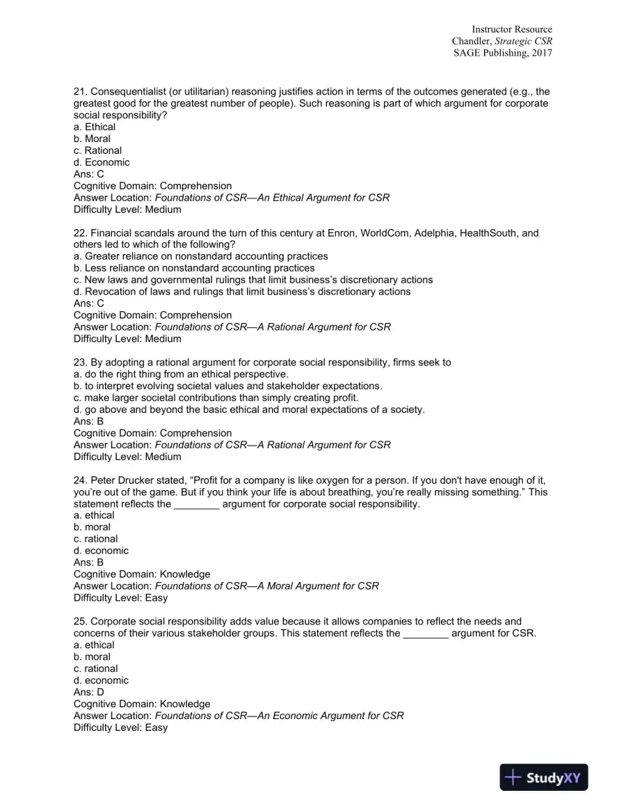 Strategic Corporate Social Responsibility: Sustainable Value Creation Fourth Edition Test Bank, page 6