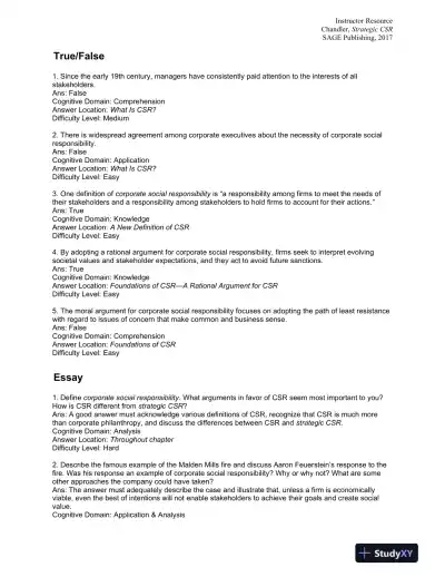 Strategic Corporate Social Responsibility: Sustainable Value Creation Fourth Edition Test Bank - Page 8 preview image
