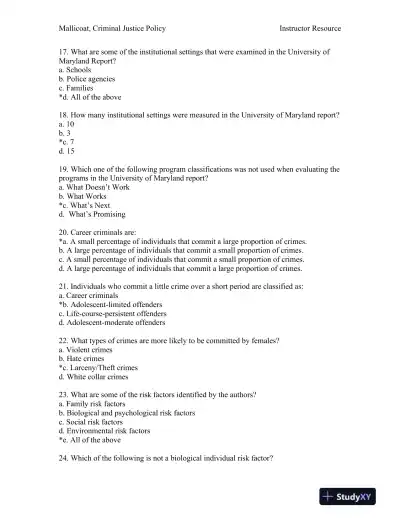 Criminal Justice Policy 1st Edition Test Bank - Page 10 preview image