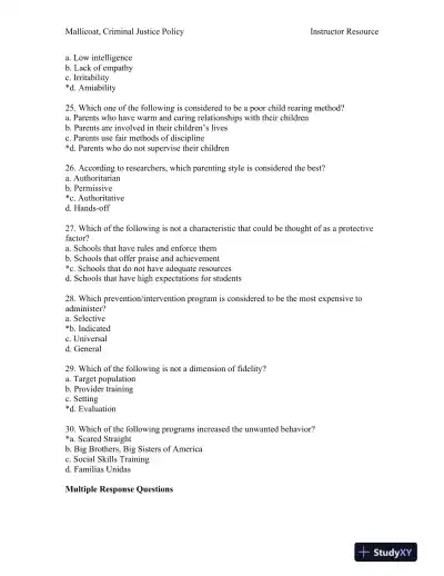 Criminal Justice Policy 1st Edition Test Bank - Page 11 preview image