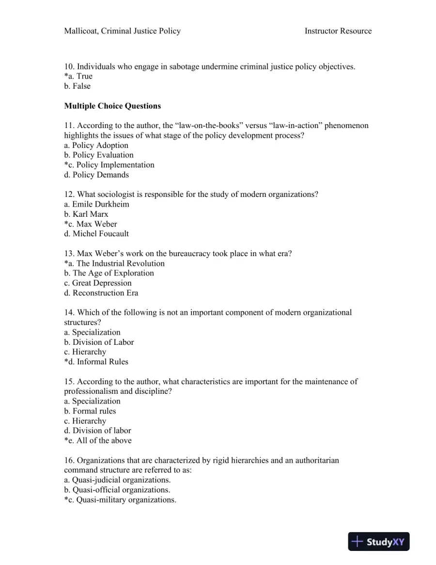 Criminal Justice Policy 1st Edition Test Bank, page 15