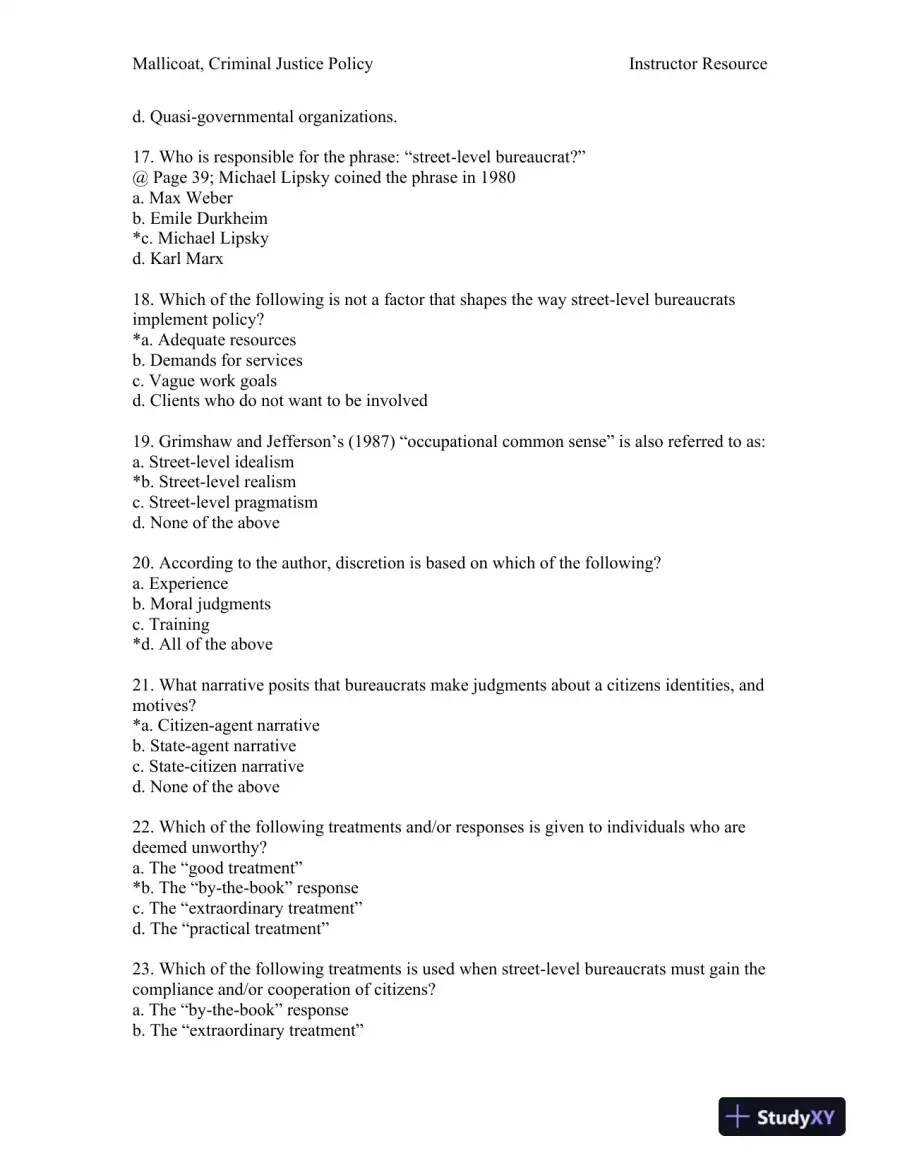 Criminal Justice Policy 1st Edition Test Bank, page 16
