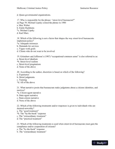 Criminal Justice Policy 1st Edition Test Bank - Page 16 preview image