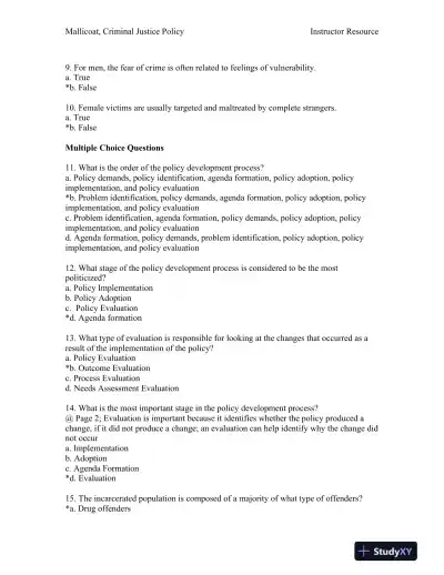 Criminal Justice Policy 1st Edition Test Bank - Page 3 preview image