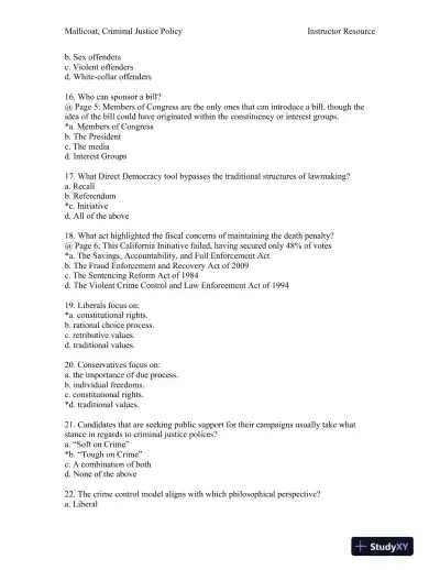 Criminal Justice Policy 1st Edition Test Bank - Page 4 preview image