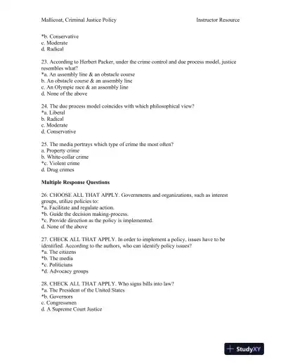 Criminal Justice Policy 1st Edition Test Bank - Page 5 preview image