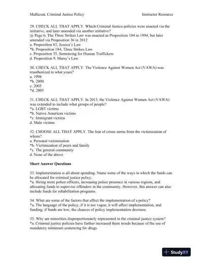 Criminal Justice Policy 1st Edition Test Bank - Page 6 preview image